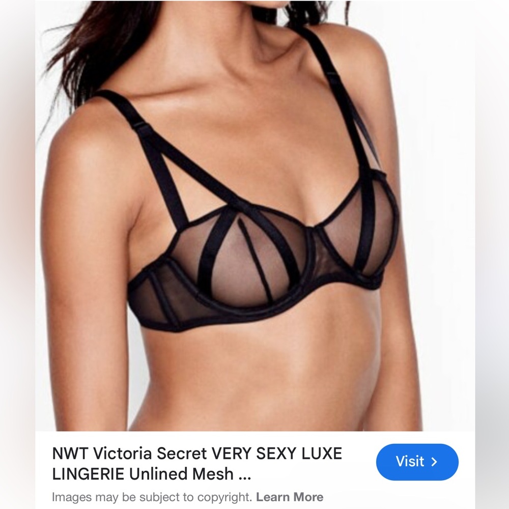 Victoria's Secret Luxe Very Sexy Black Unlined Balconet Mesh Bra 32D